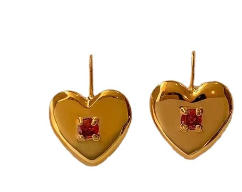 红钻爱心金色耳钩女轻奢小众设计高级感独特个性时尚耳环耳饰