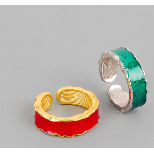 设计感气质新年款微镶滴胶不规则S925纯银开口戒指