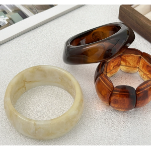 美拉德风晕染亚克力椭圆手镯 夸张异形树脂拼接手环