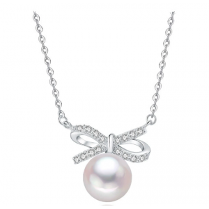 925纯银项链女银色蝴蝶结淡水珍珠锁骨链小清新森系项饰